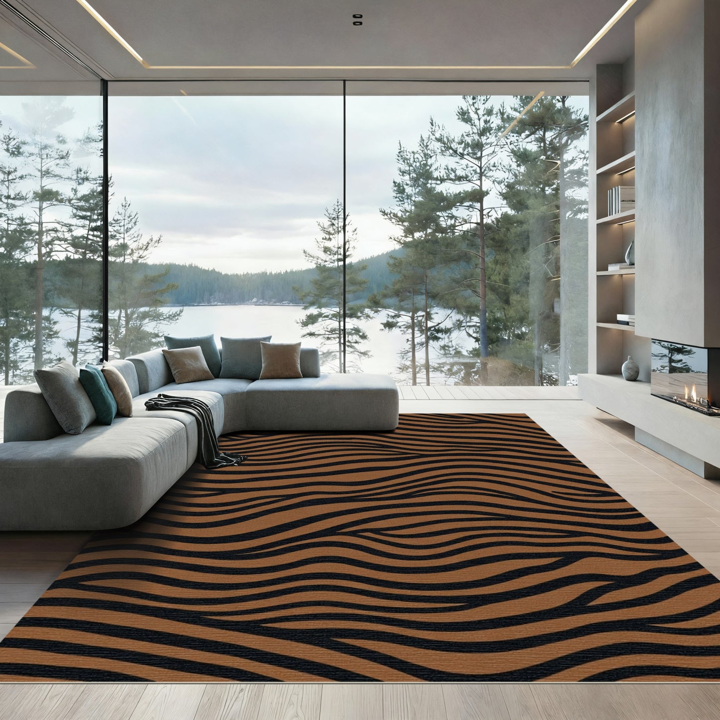Brown Black Wavy Stripe Rug