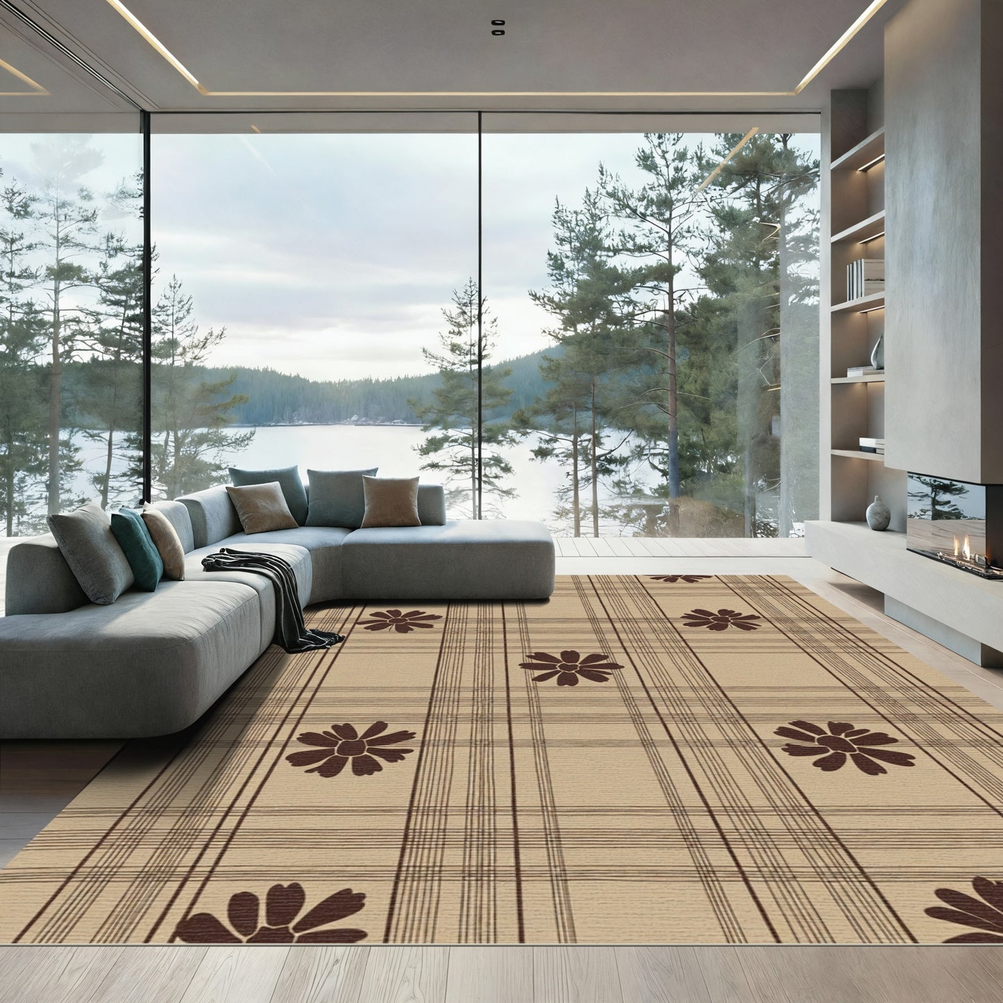 Brown Floral Plaid Meadow Rug