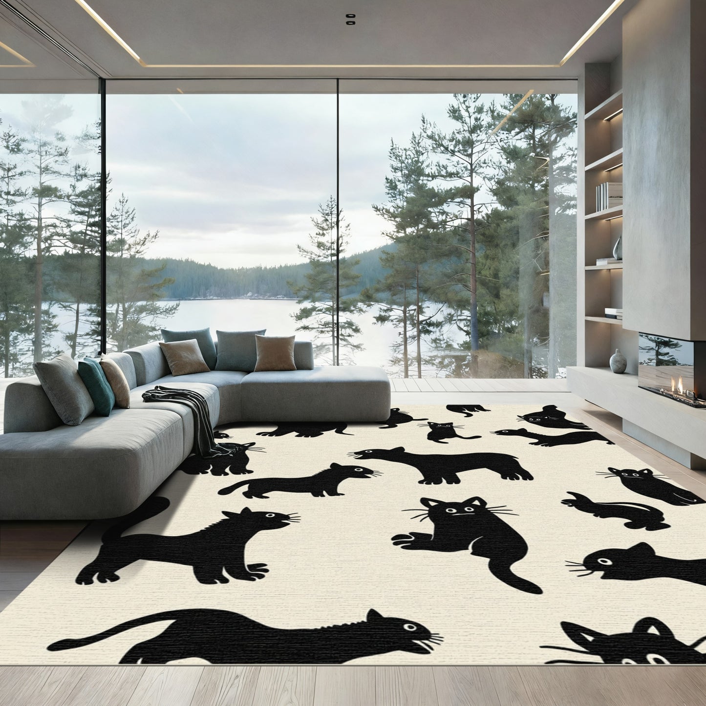 Whimsical Black Cats Pattern Rug