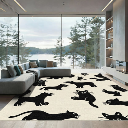 Whimsical Black Cats Pattern Rug