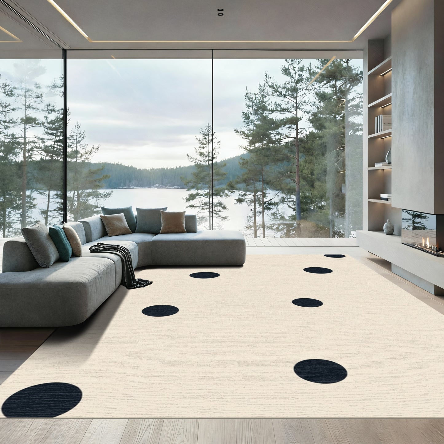 Creamy Beige Scattered Dark Circles Rug