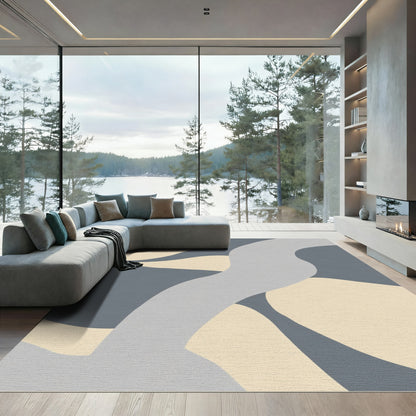 Gray Beige Curved Abstract Shapes Rug