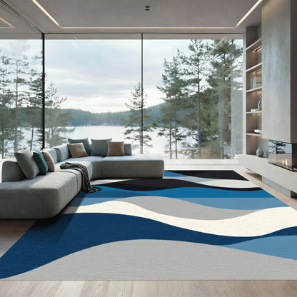 Abstract Blue Gray Wave Composition Rug