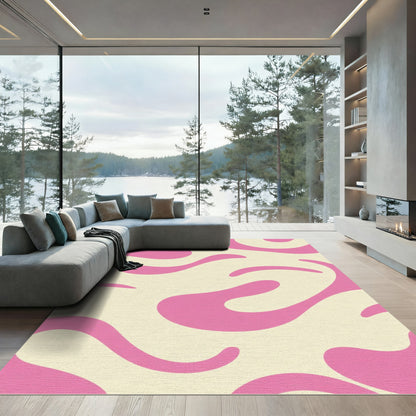 Cream Pink Swirl Liquid Abstract Art Rug