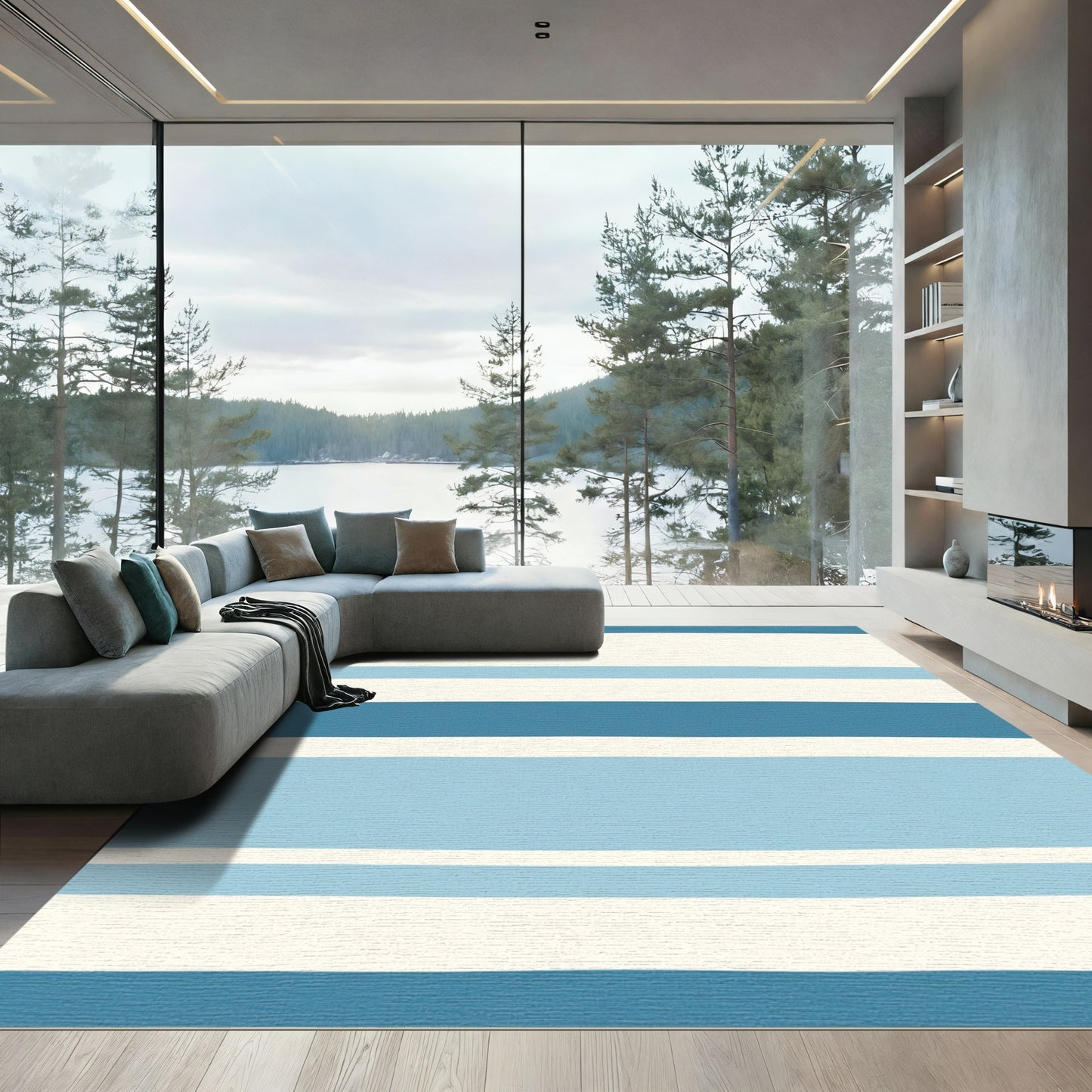 Coastal Blue Stripe Comfort Rug