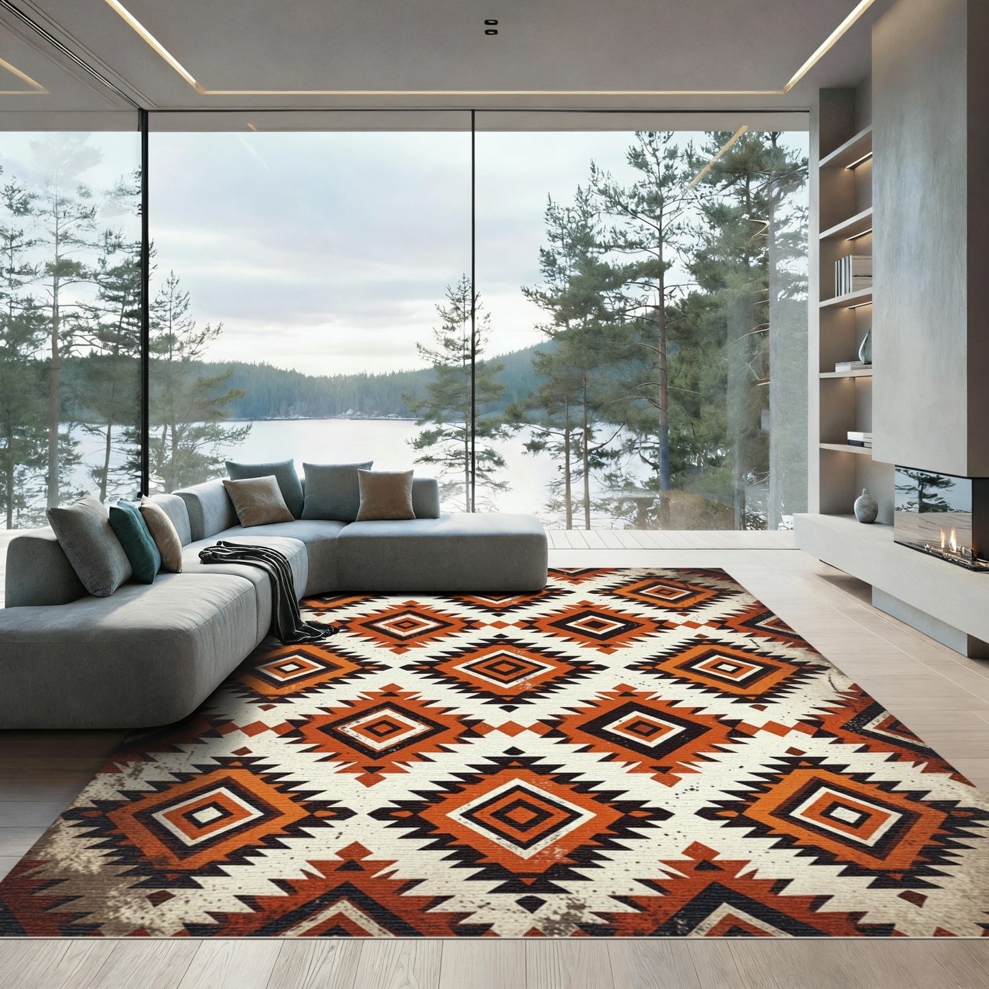 Earth Toned Geometric Diamond Rug