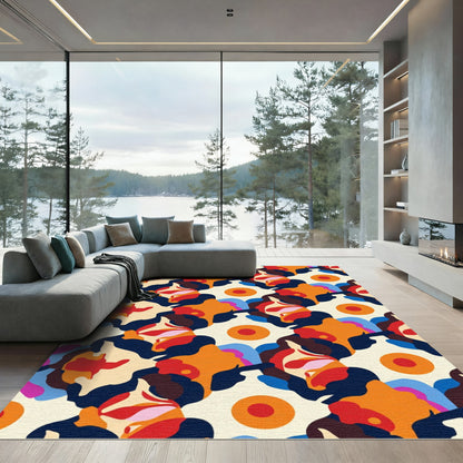 Bold Orange Curved Abstract Circles Rug