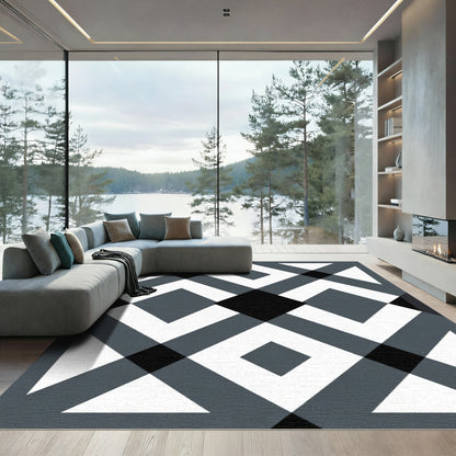 Monochromatic Geometric Diamond Overlay Rug