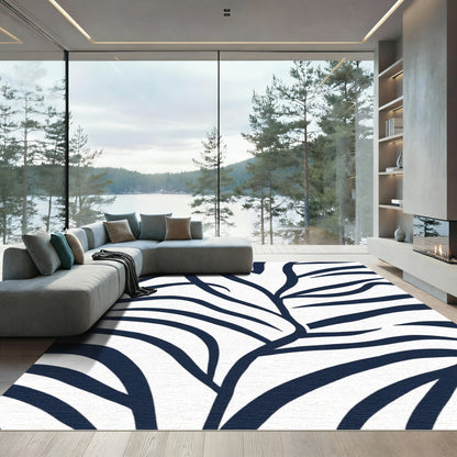 Deep Blue Organic Curve Lines Rug