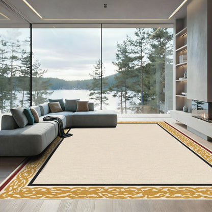 Gold Red Black Abstract Border Rug