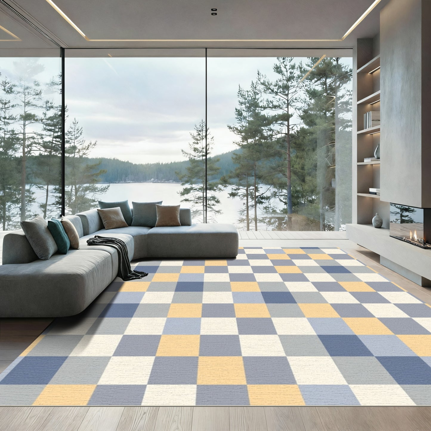 Soft Pastel Checkered Squares Rug
