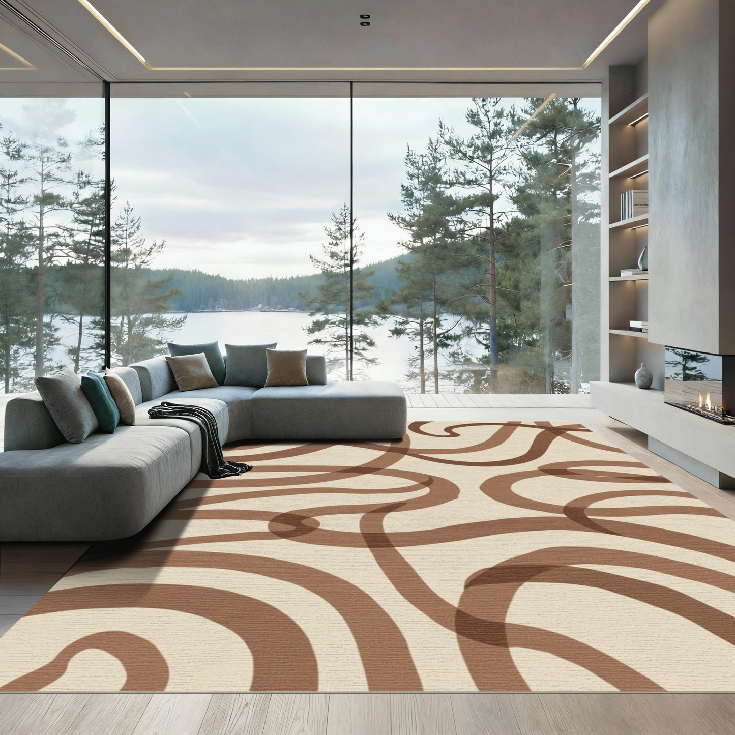 Brown Organic Swirls And Lines Rug
