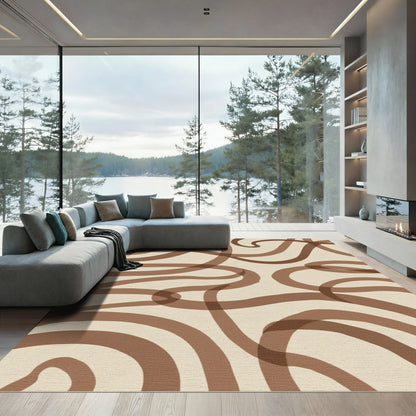 Brown Organic Swirls And Lines Rug