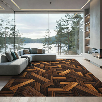 Rich Wood Tones Geometric Arrangement Rug