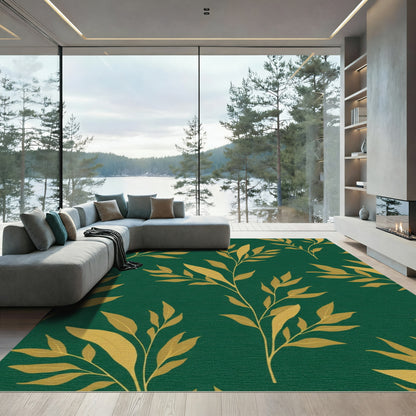 Emerald Gold Botanical Branch Pattern Rug