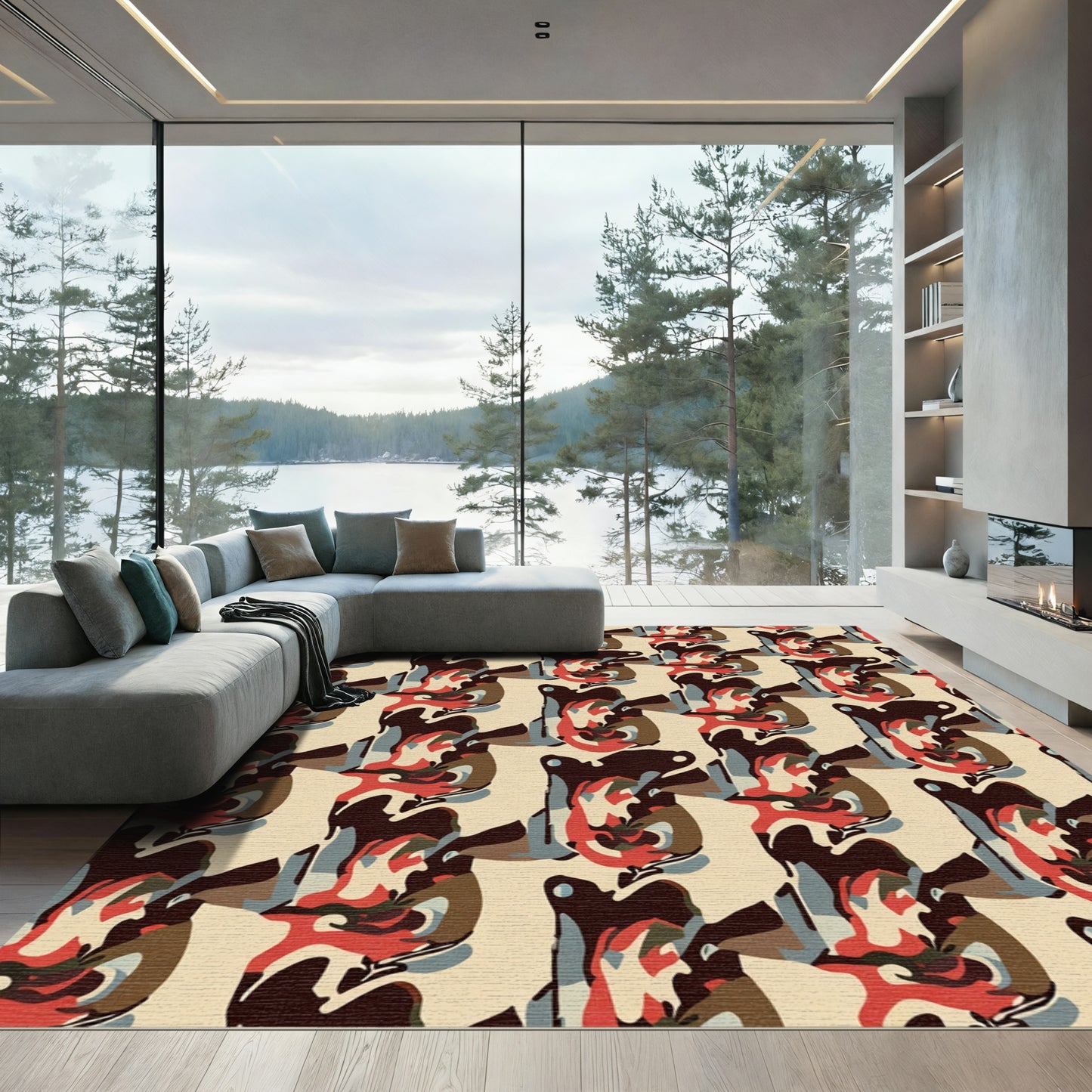 Abstract Red Brown Cream Organic Flow Rug