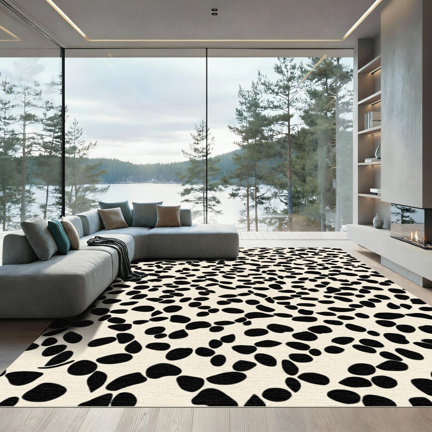Cream Black Pebble Scatter Rug