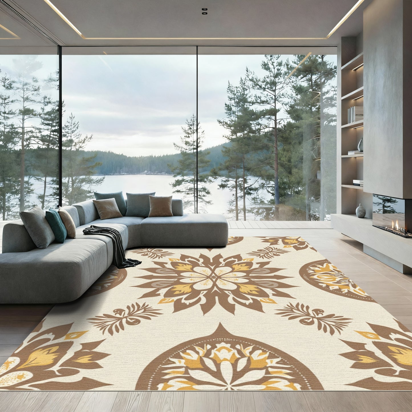 Earthy Leaf Medallion Blossom Arrangement Rug
