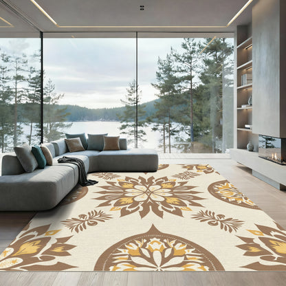 Earthy Leaf Medallion Blossom Arrangement Rug
