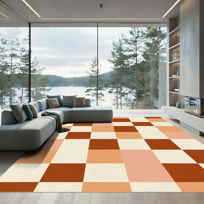 Earthy Tone Checkerboard Squares Rug
