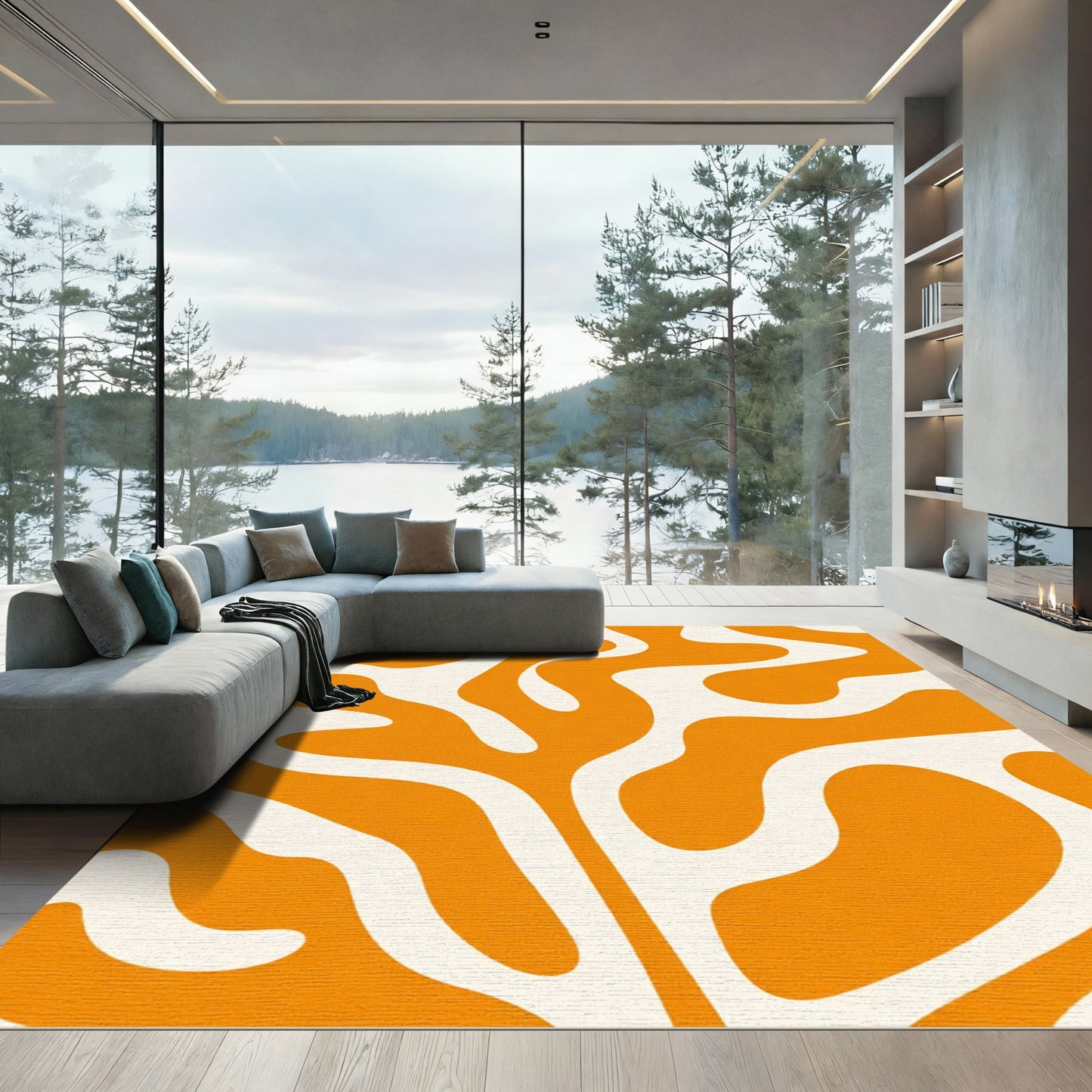 Orange Cream Abstract Swirl Rug