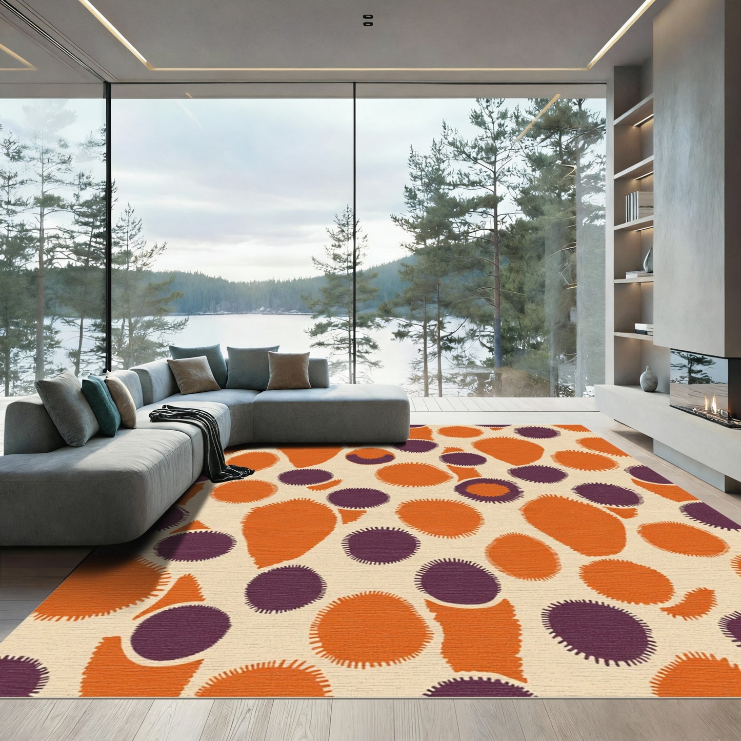 Warm Orange Purple Blobs Rug