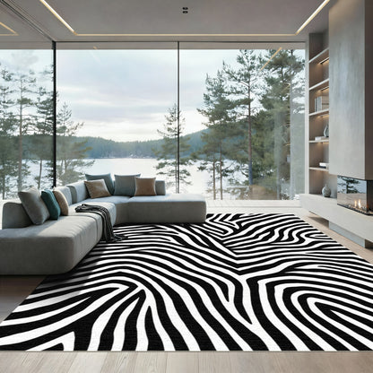 Bold Black White Animal Print Lines Rug
