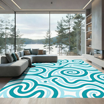 Teal Abstract Swirling Curls Rug