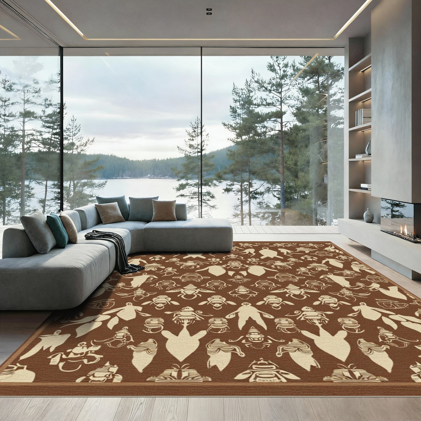 Brown Beige Ethereal Creature Repeat Rug