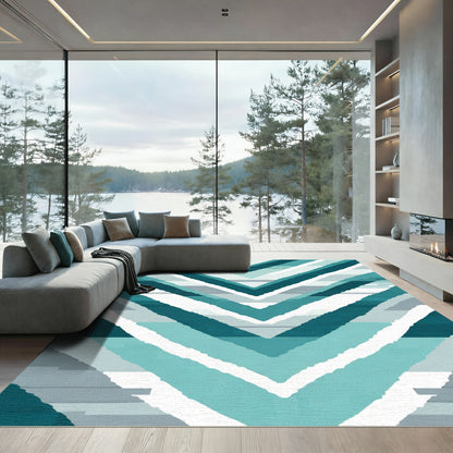 Teal Blue Chevron Stripe Rug