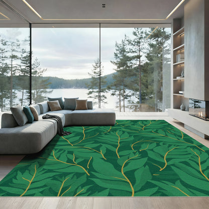 Deep Emerald Tropical Leaf Foliage Rug