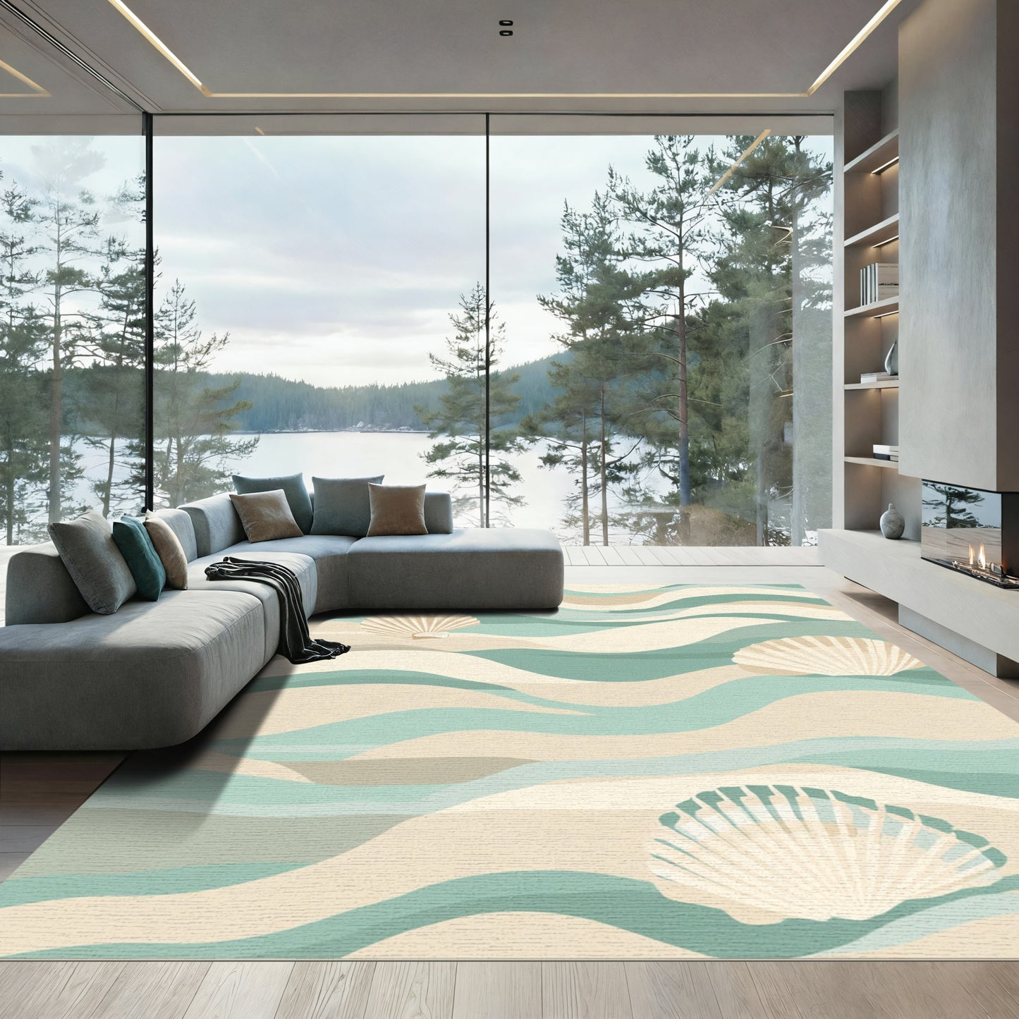 Coastal Seashell Wave Landscape Rug