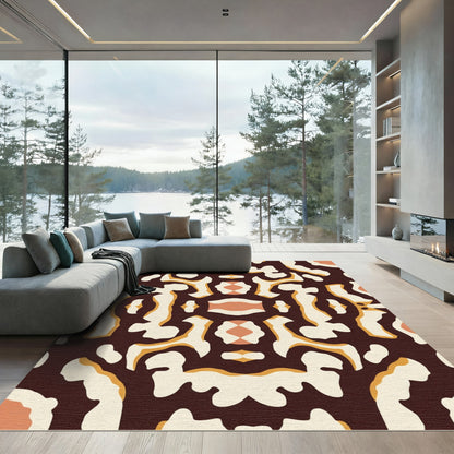 Abstract Cream Brown Orange Organic Forms Rug