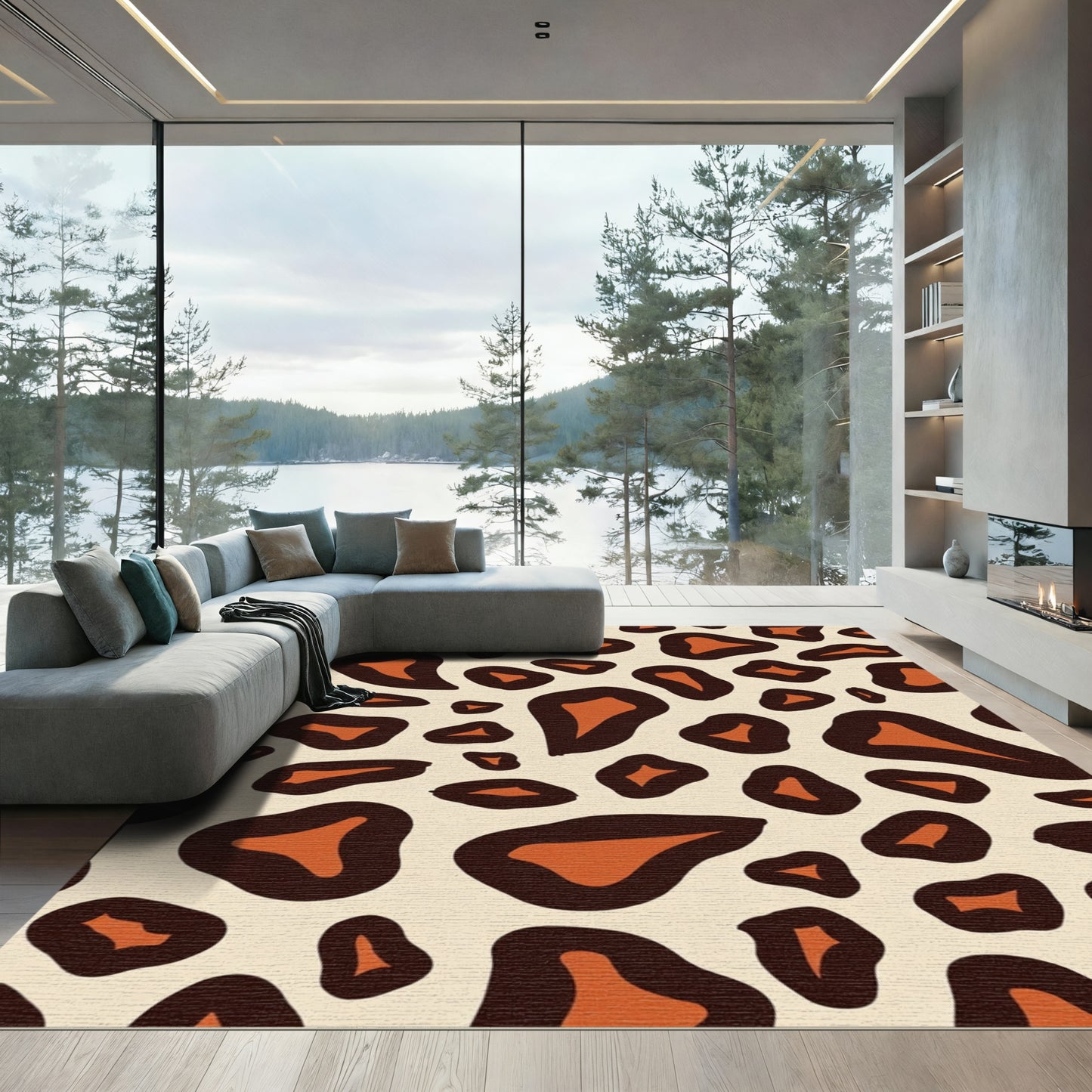 Brown Tan Abstract Spots Rug