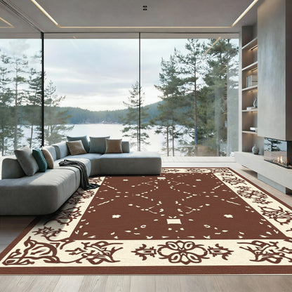 Ornate Cream Brown Diamond Mandala Rug