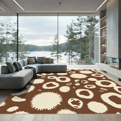 Cream Spotted Chocolate Abstract Organic Forms Rug