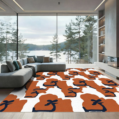 Terracotta White Abstract Brushstroke Cluster Rug