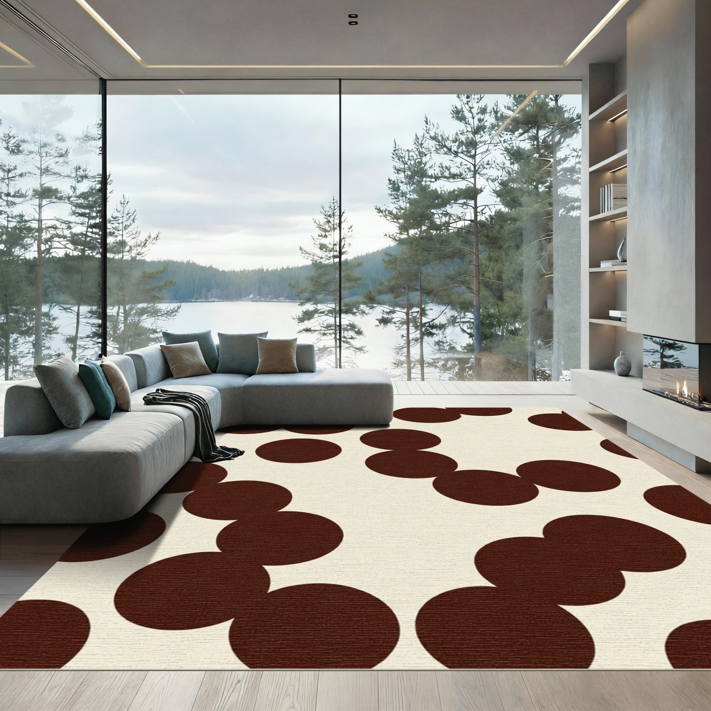 Deep Brown Circles Scatter Rug
