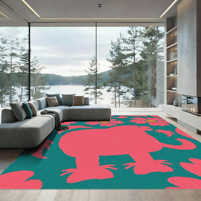 Coral Hippo Floral Swirl Rug