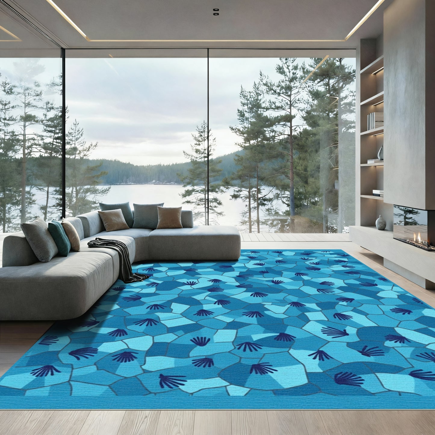 Azure Mosaic Sea Anemone Rug