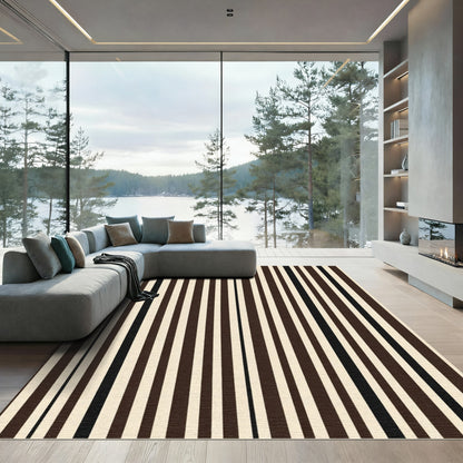 Creamy Black Rich Vertical Stripes Rug