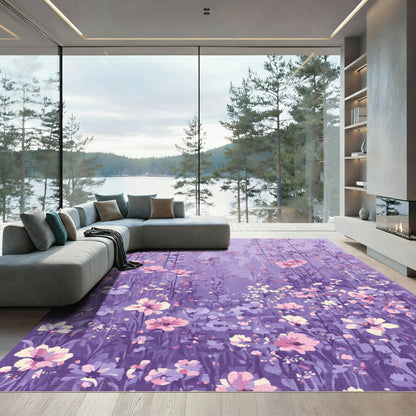 Lavender Meadow Floral Garden Rug