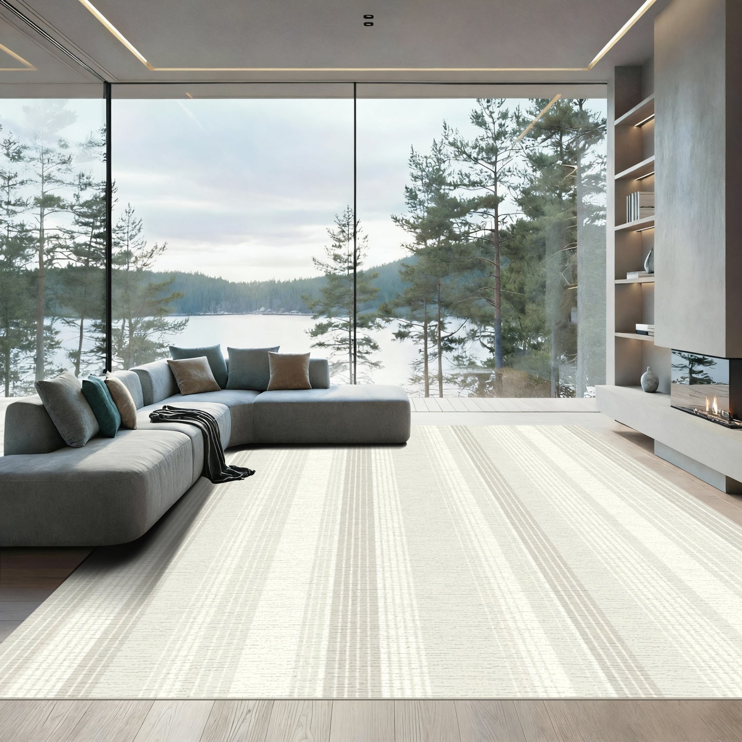 Soft Cream Vertical Stripe Rug