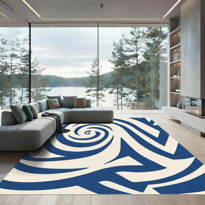 Deep Blue Swirl Abstract Rug