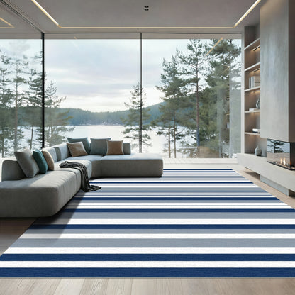 Classic Navy Gray White Stripes Rug