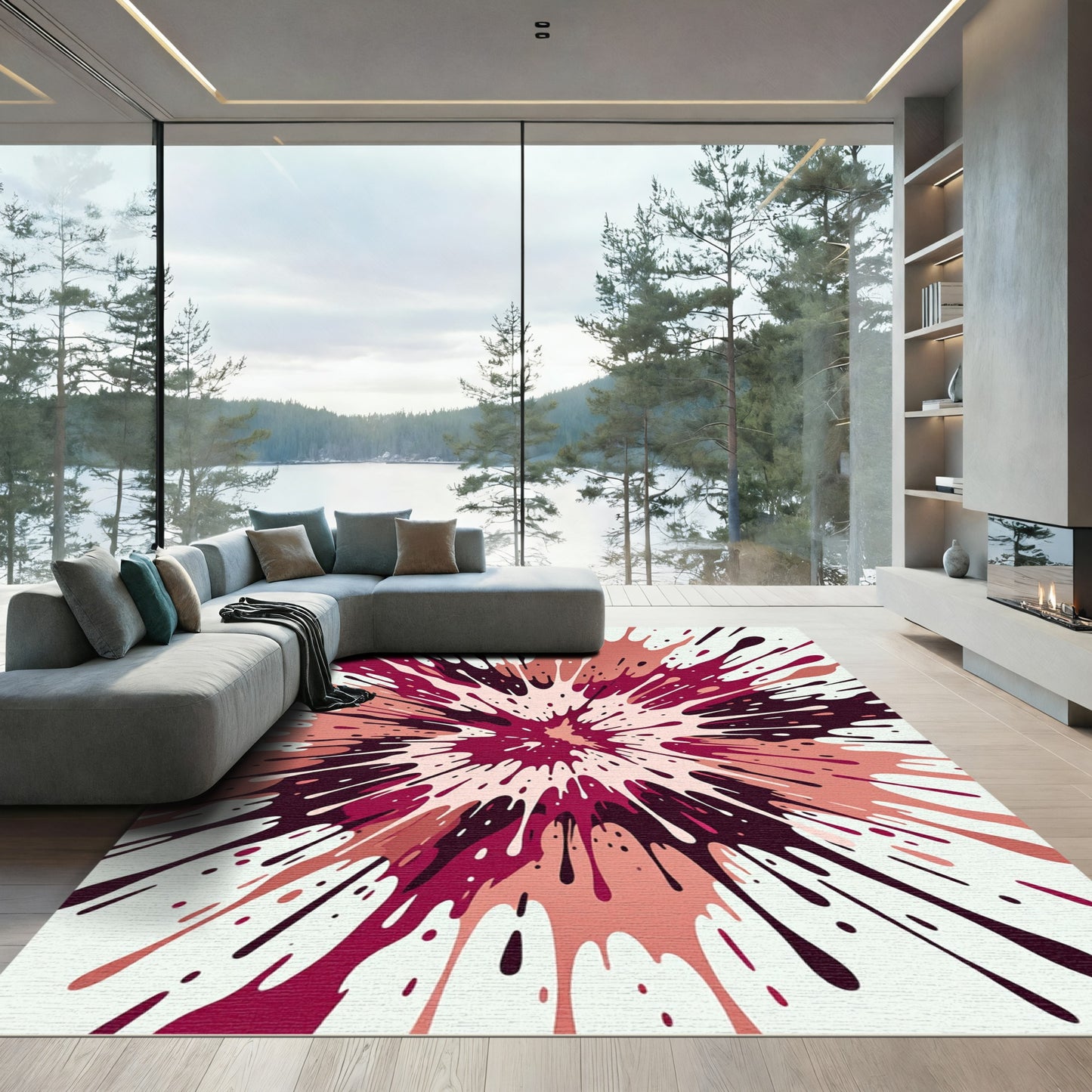 Crimson Pink Splash Explosion Rug