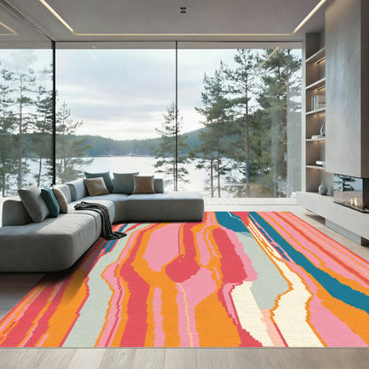 Abstract Pink Orange Teal Strokes Rug