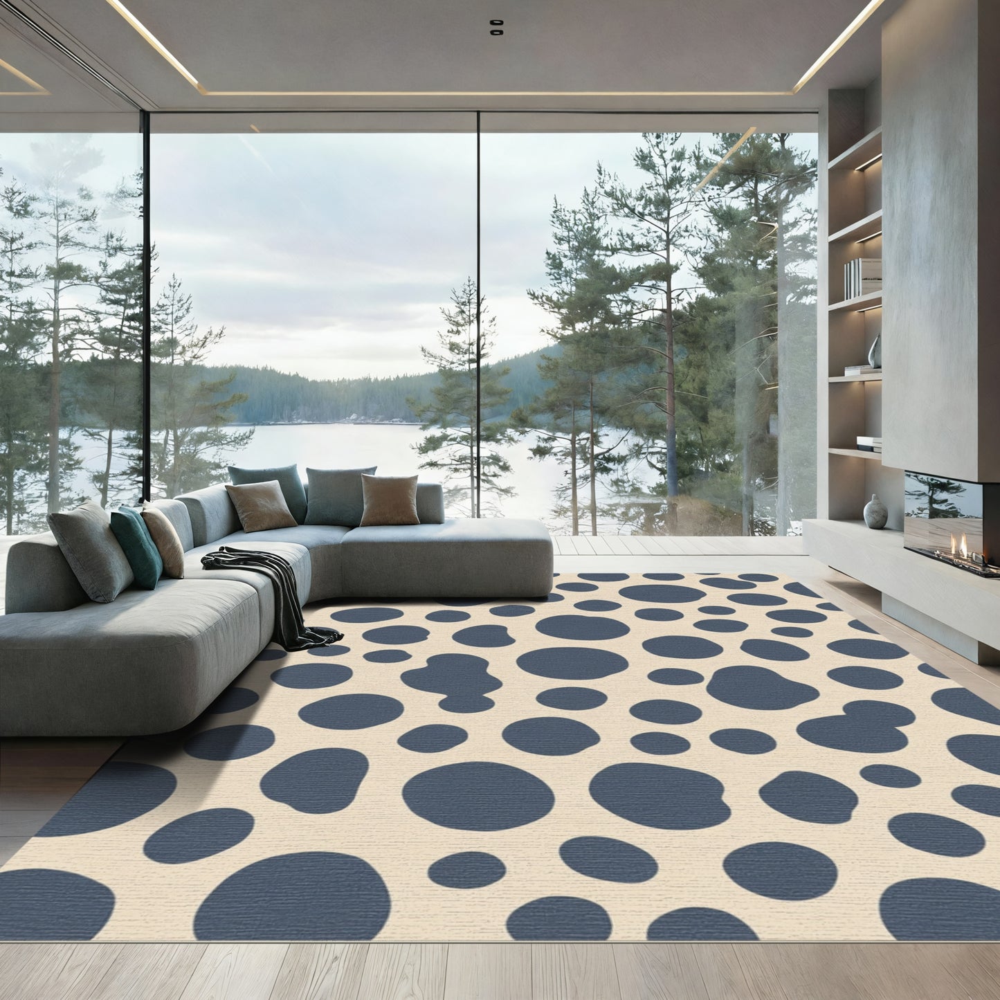 Navy Blue Blob Scatter Rug