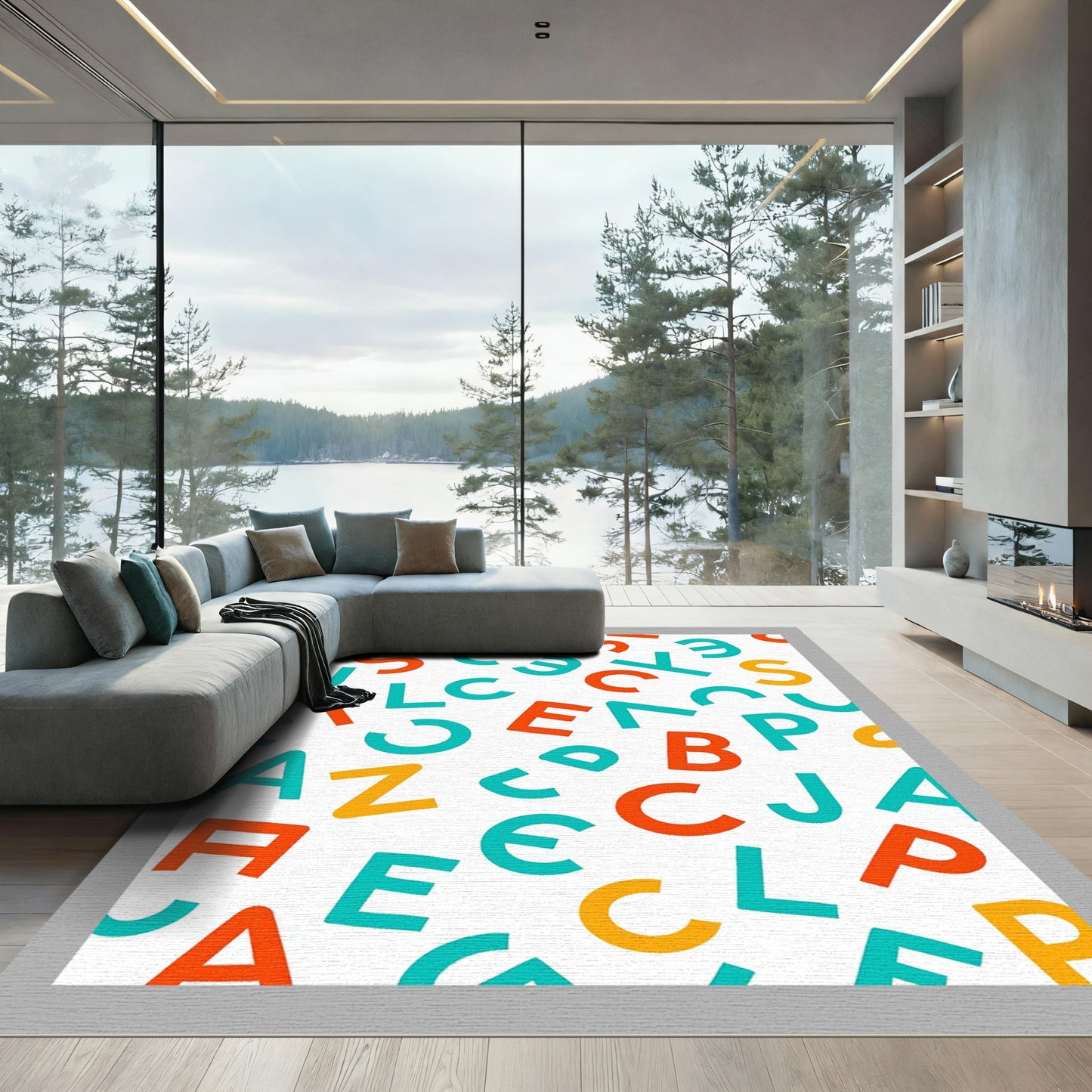 Red Blue Yellow Alphabet Collage Rug