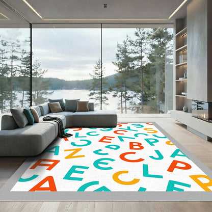 Red Blue Yellow Alphabet Collage Rug
